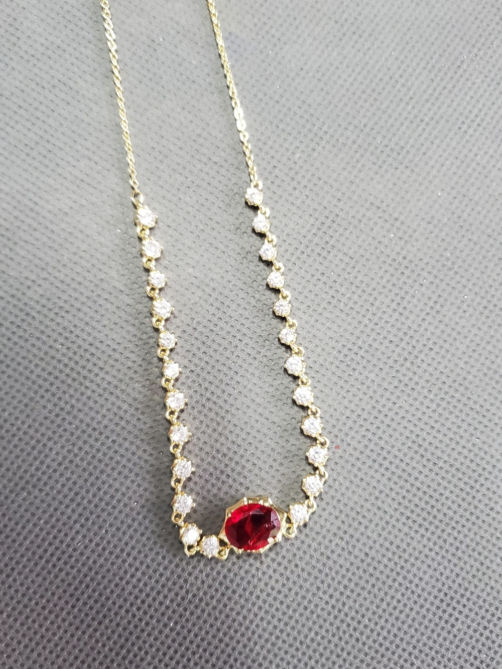 Gold Plated Frontal Station Choker Necklace Ruby Red Crystal Rhinestones CM
